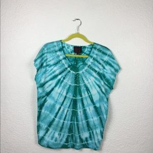 French Blue Womens Shirt Size S Cotton Tie Dye  Green Soft